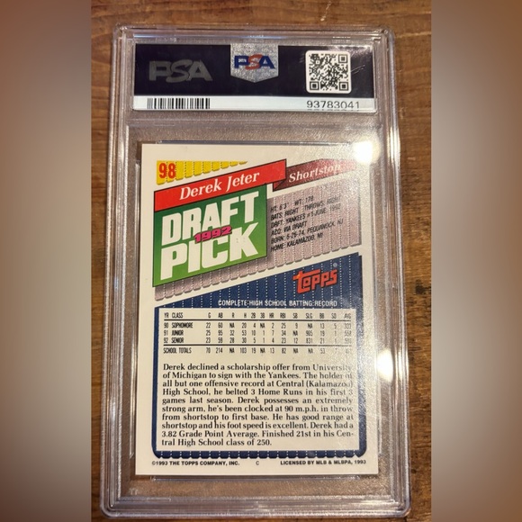 Tops Derek Jeter 1993 Graded Card - Picture 2 of 6